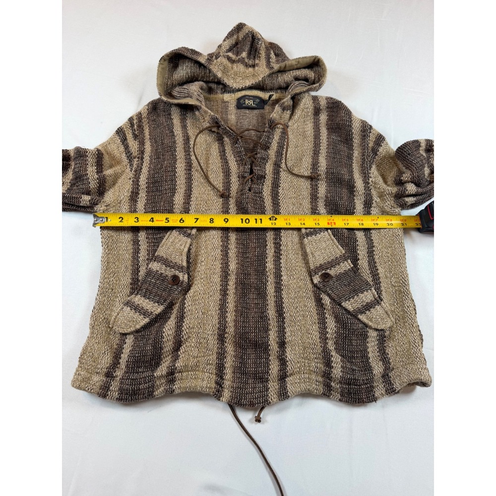 RRL Ralph Lauren Striped Knit Baja Hoodie Brown Linen Cotton Wool Pullover M - Picture 8 of 14